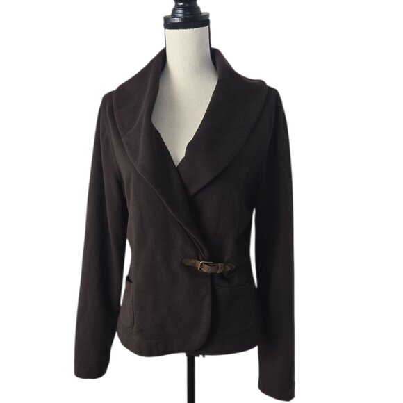 Ralph Lauren Chocolate Brown Cotton Knit Blazer Jacket M - Picture 2 of 7